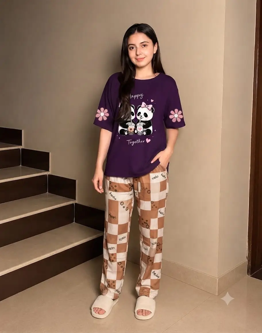 2 Pcs Women's Stitched Cotton Jersey Printed Night Suit