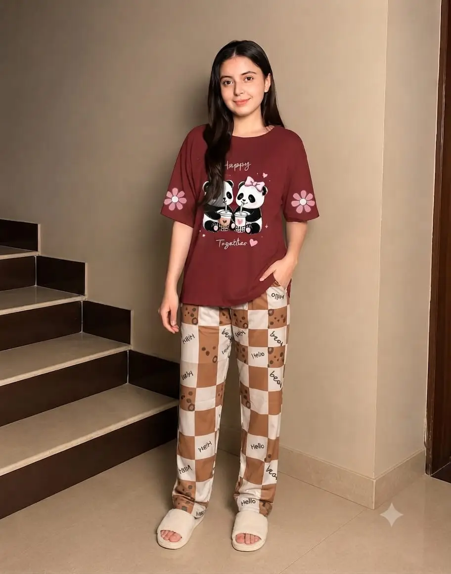 2 Pcs Women's Stitched Cotton Jersey Printed Night Suit