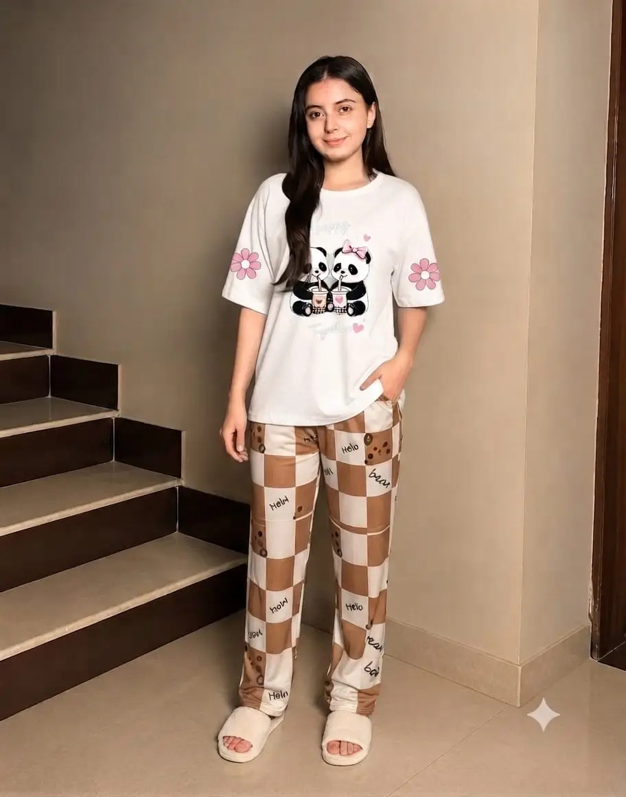 2 Pcs Women's Stitched Cotton Jersey Printed Night Suit