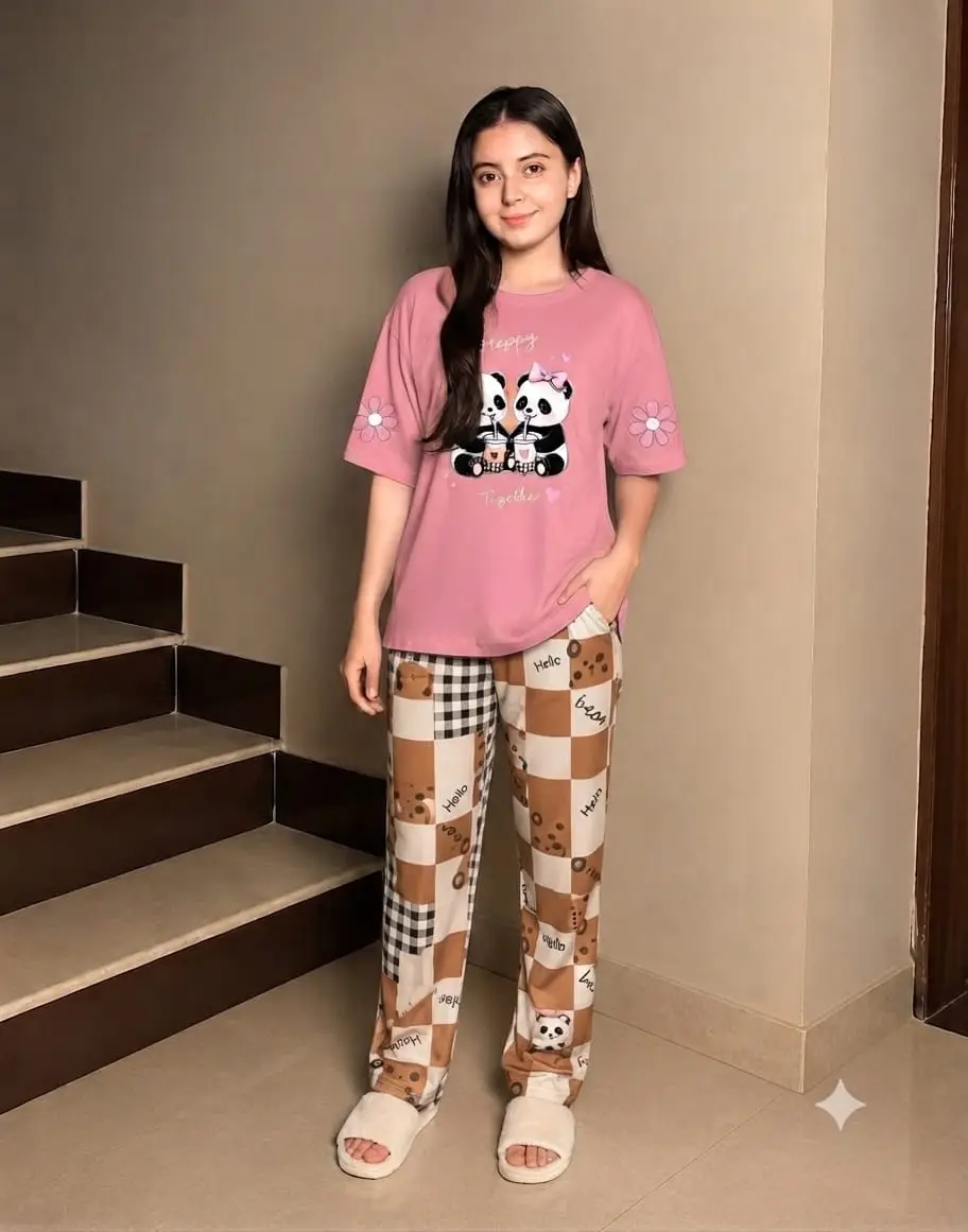 2 Pcs Women's Stitched Cotton Jersey Printed Night Suit
