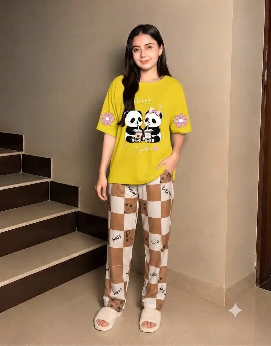 2 Pcs Women's Stitched Cotton Jersey Printed Night Suit