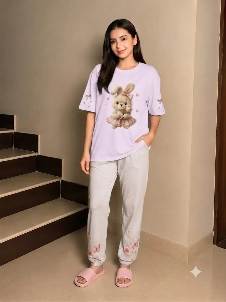 2 Pcs Women's Stitched Cotton Jersey Printed Night Suit
