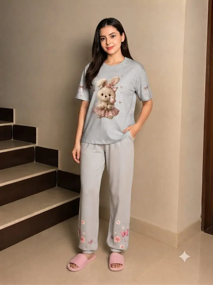 2 Pcs Women's Stitched Cotton Jersey Printed Night Suit