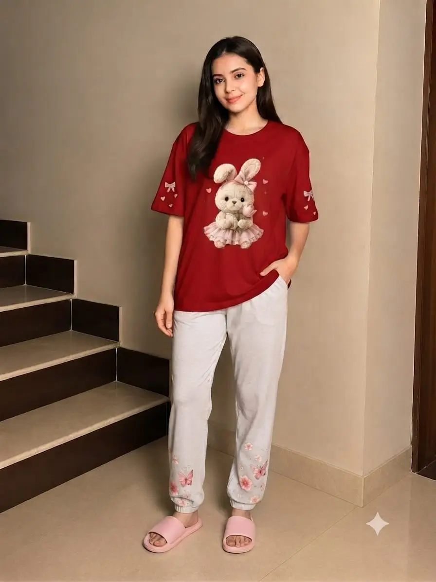 2 Pcs Women's Stitched Cotton Jersey Printed Night Suit