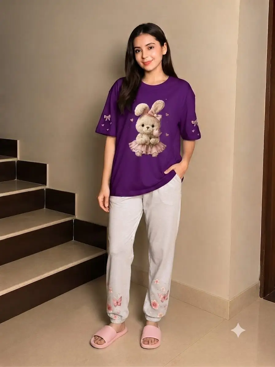 2 Pcs Women's Stitched Cotton Jersey Printed Night Suit