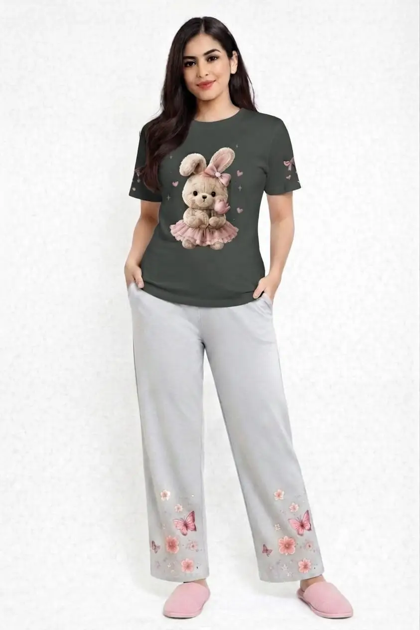 2 Pcs Women's Stitched Cotton Jersey Printed Night Suit