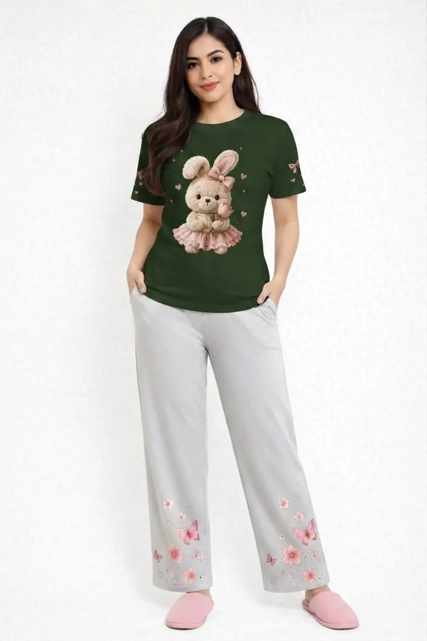 2 Pcs Women's Stitched Cotton Jersey Printed Night Suit