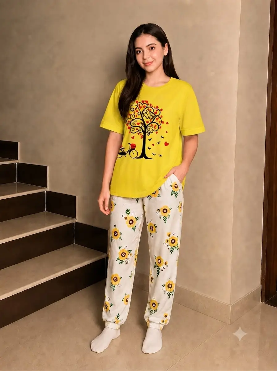 2 Pcs Women's Stitched Cotton Jersey Printed Night Suit
