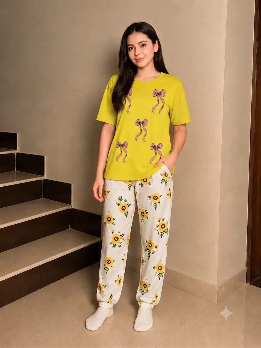 2 Pcs Women's Stitched Cotton Jersey Printed Night Suit