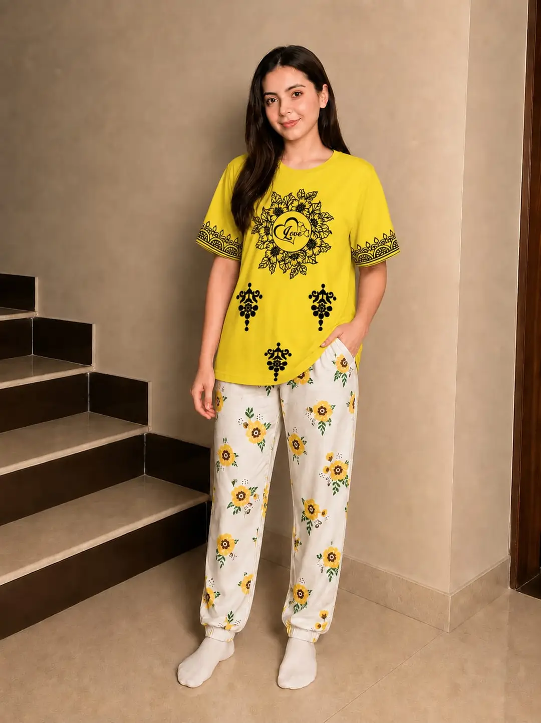 2 Pcs Women's Stitched Cotton Jersey Printed Night Suit