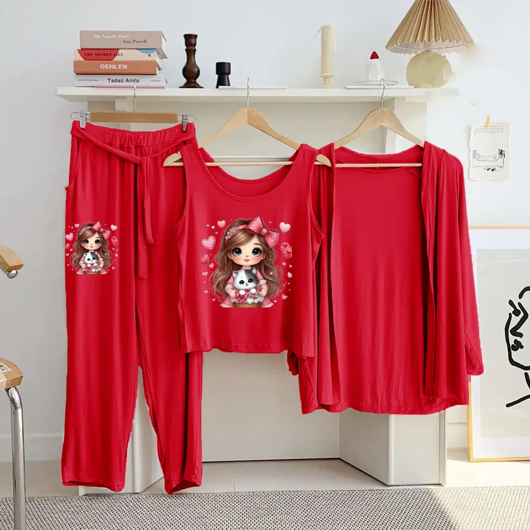 3 Pcs Women's Stitched Jersey Printed Night Suit