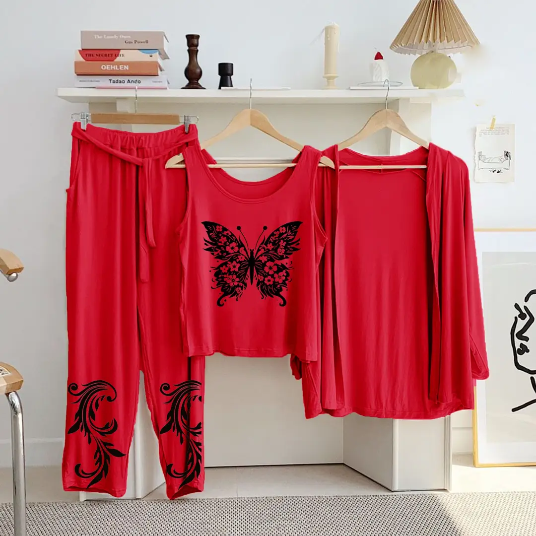 3 Pcs Women's Stitched Jersey Printed Night Suit