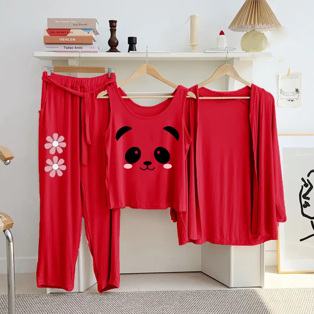 3 Pcs Women's Stitched Jersey Printed Night Suit