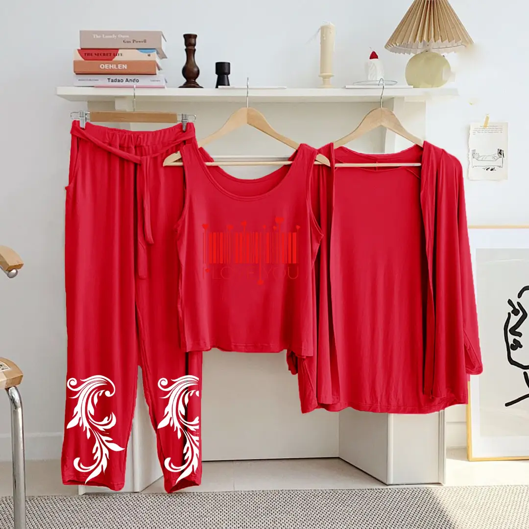 3 Pcs Women's Stitched Jersey Printed Night Suit