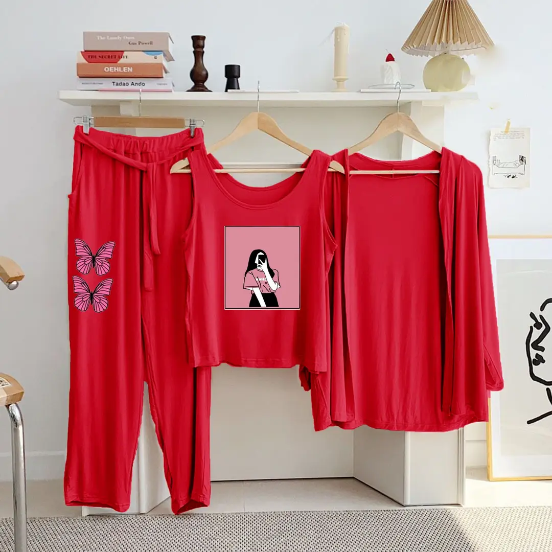 3 Pcs Women's Stitched Jersey Printed Night Suit