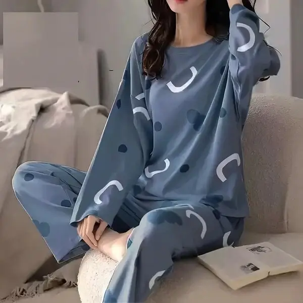2 Pcs Women's Stitched Jersey Printed Night Suit