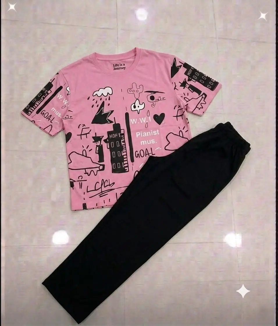 2 Pcs Women's Stitched Jersey Printed Night Suit