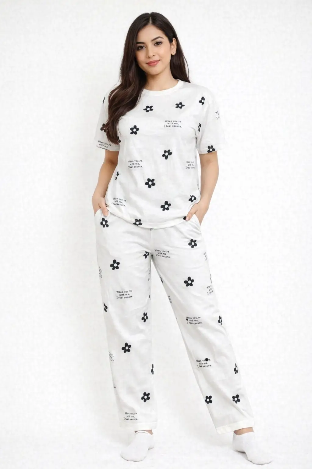 2 Pcs Women's Stitched Jersey Printed Night Suit