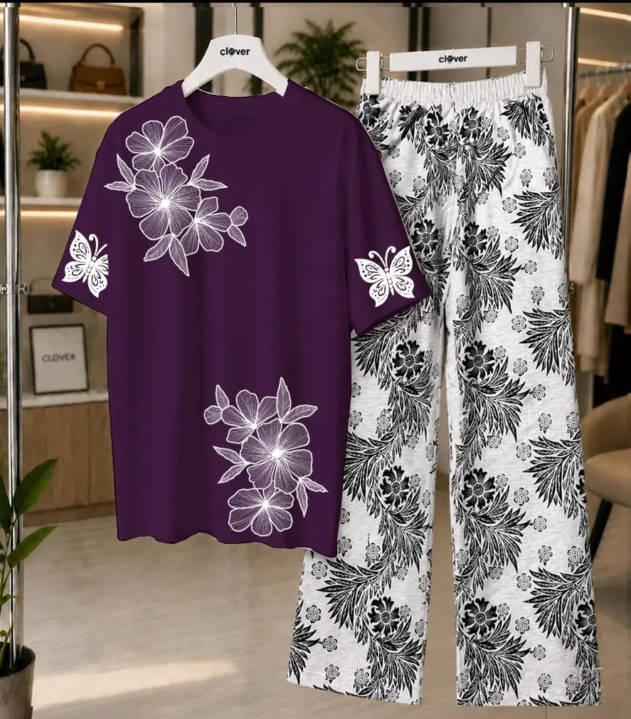 2 Pcs Women's Stitched Cotton Jersey Printed Night Suit