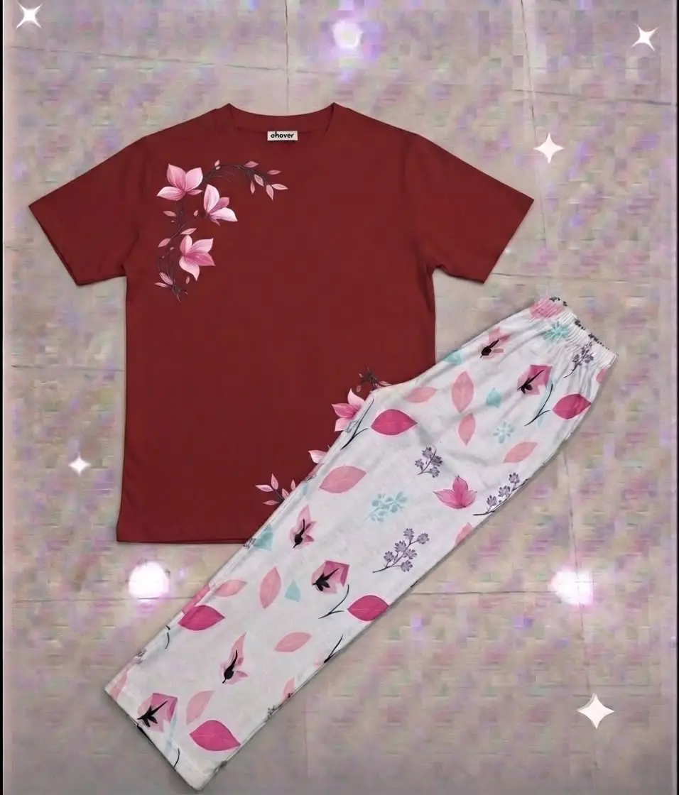 2 Pcs Women's Stitched Cotton Jersey Printed Night Suit
