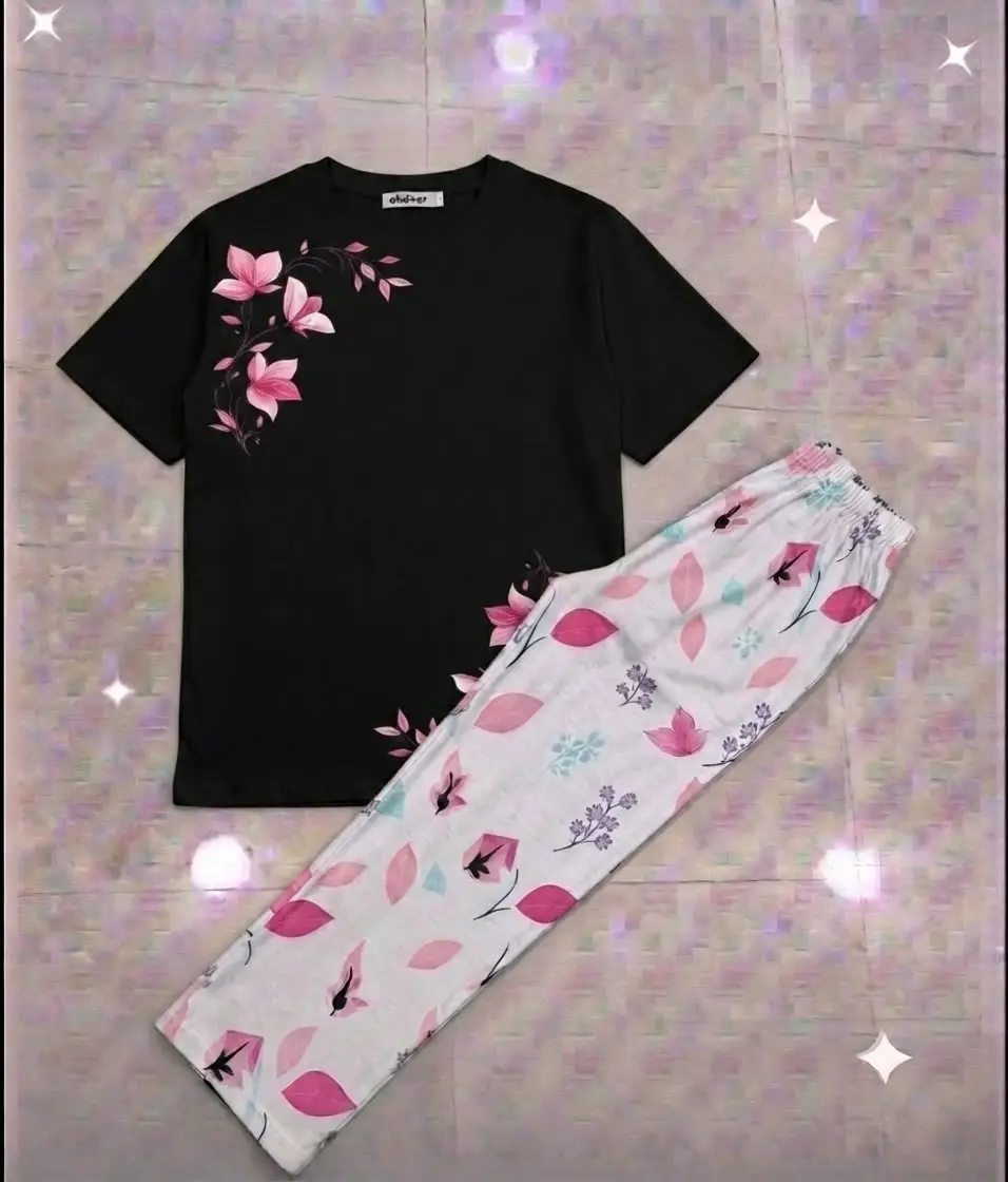 2 Pcs Women's Stitched Cotton Jersey Printed Night Suit
