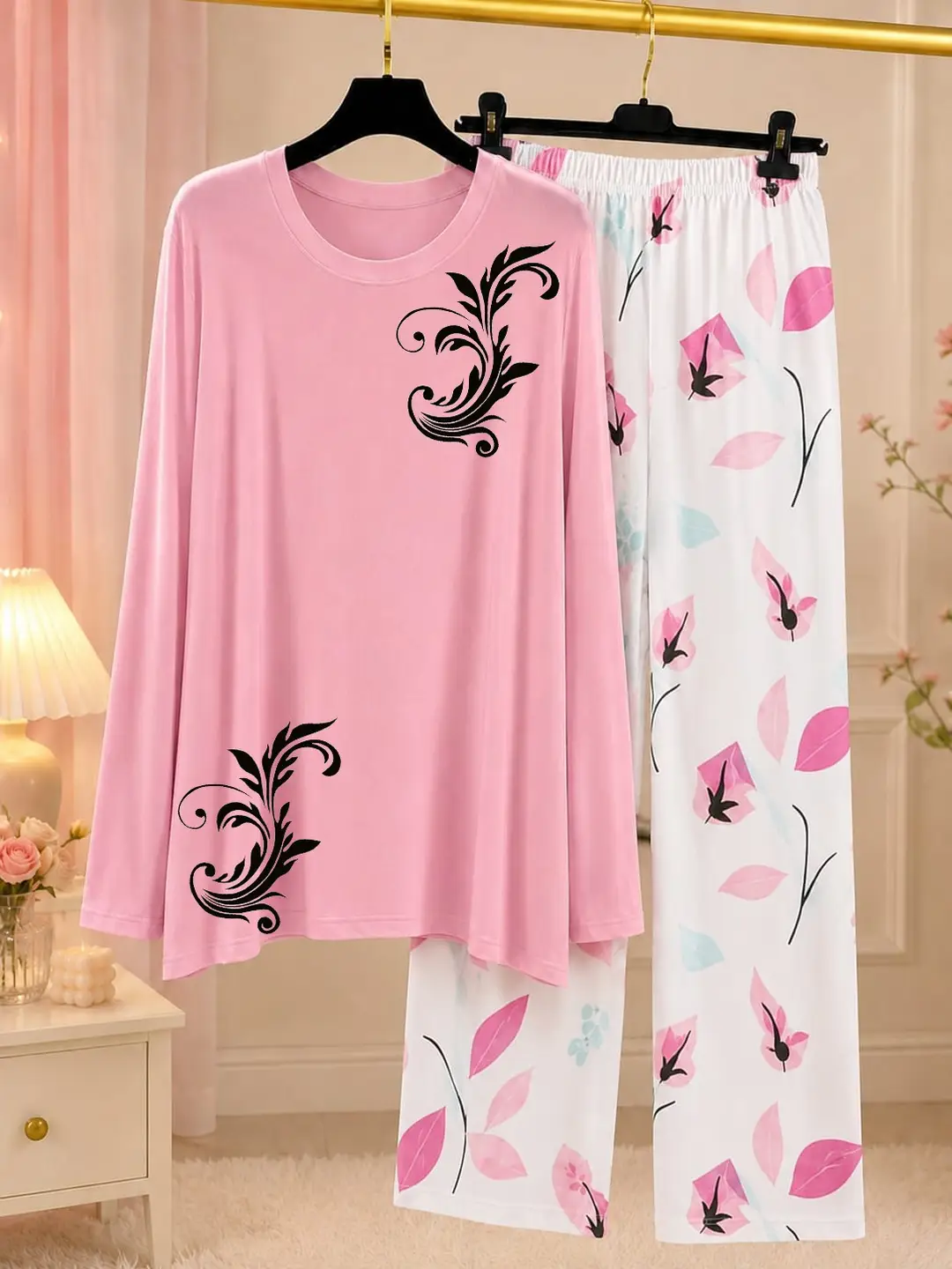 2 Pcs Women's Stitched Jersey Printed Night Suit