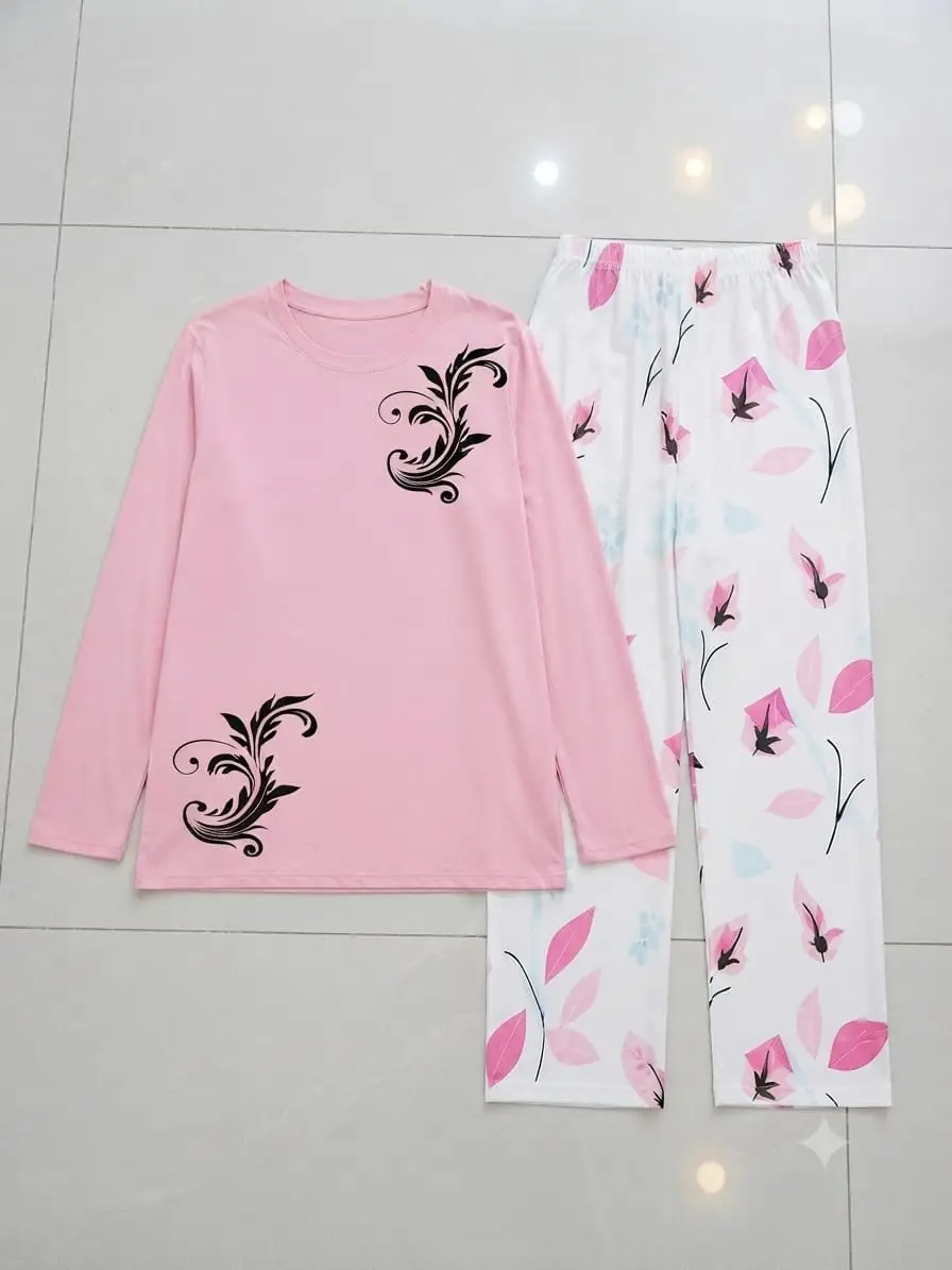 2 Pcs Women's Stitched Jersey Printed Night Suit