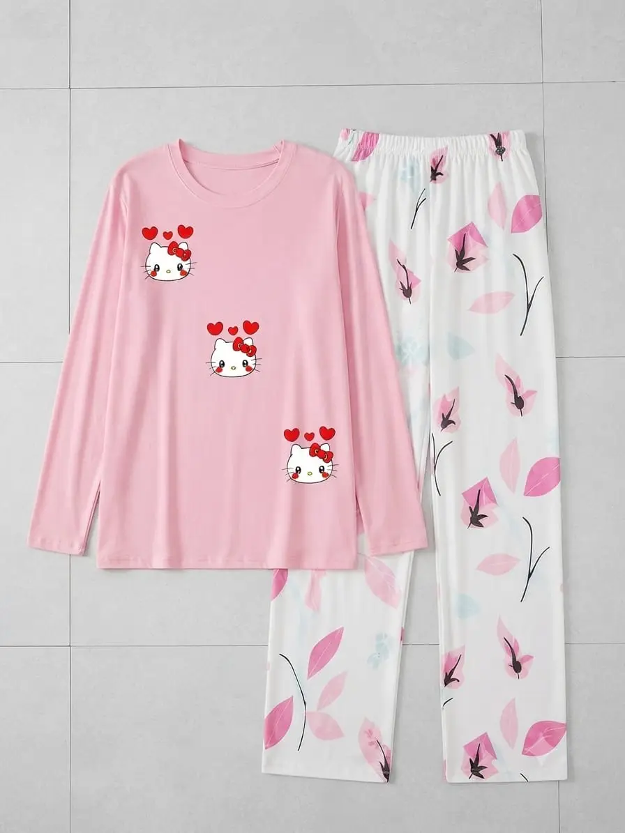 2 Pcs Women's Stitched Jersey Printed Night Suit