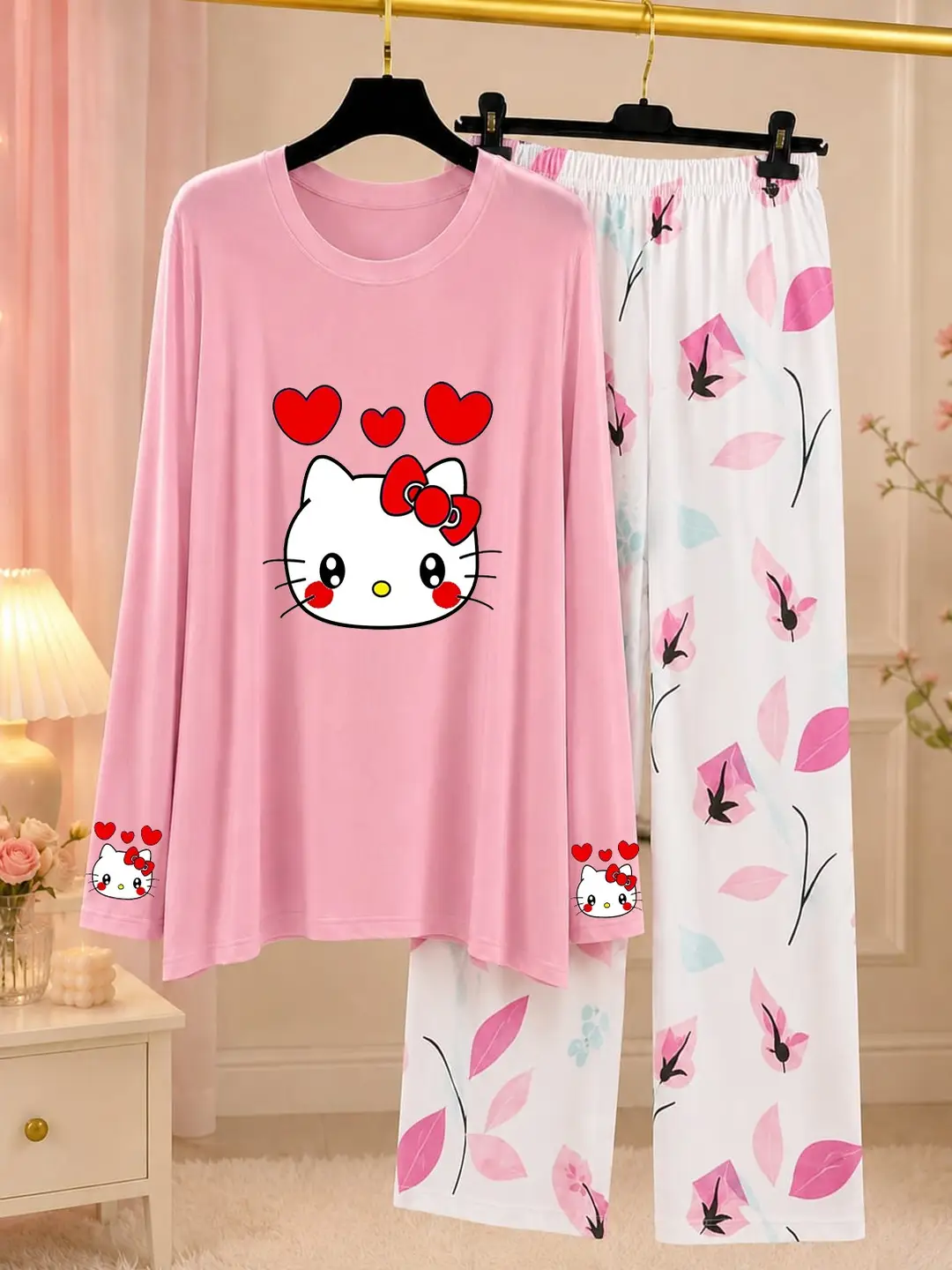 2 Pcs Women's Stitched Jersey Printed Night Suit