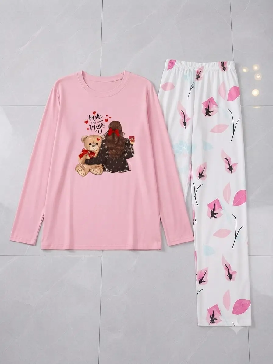 2 Pcs Women's Stitched Jersey Printed Night Suit