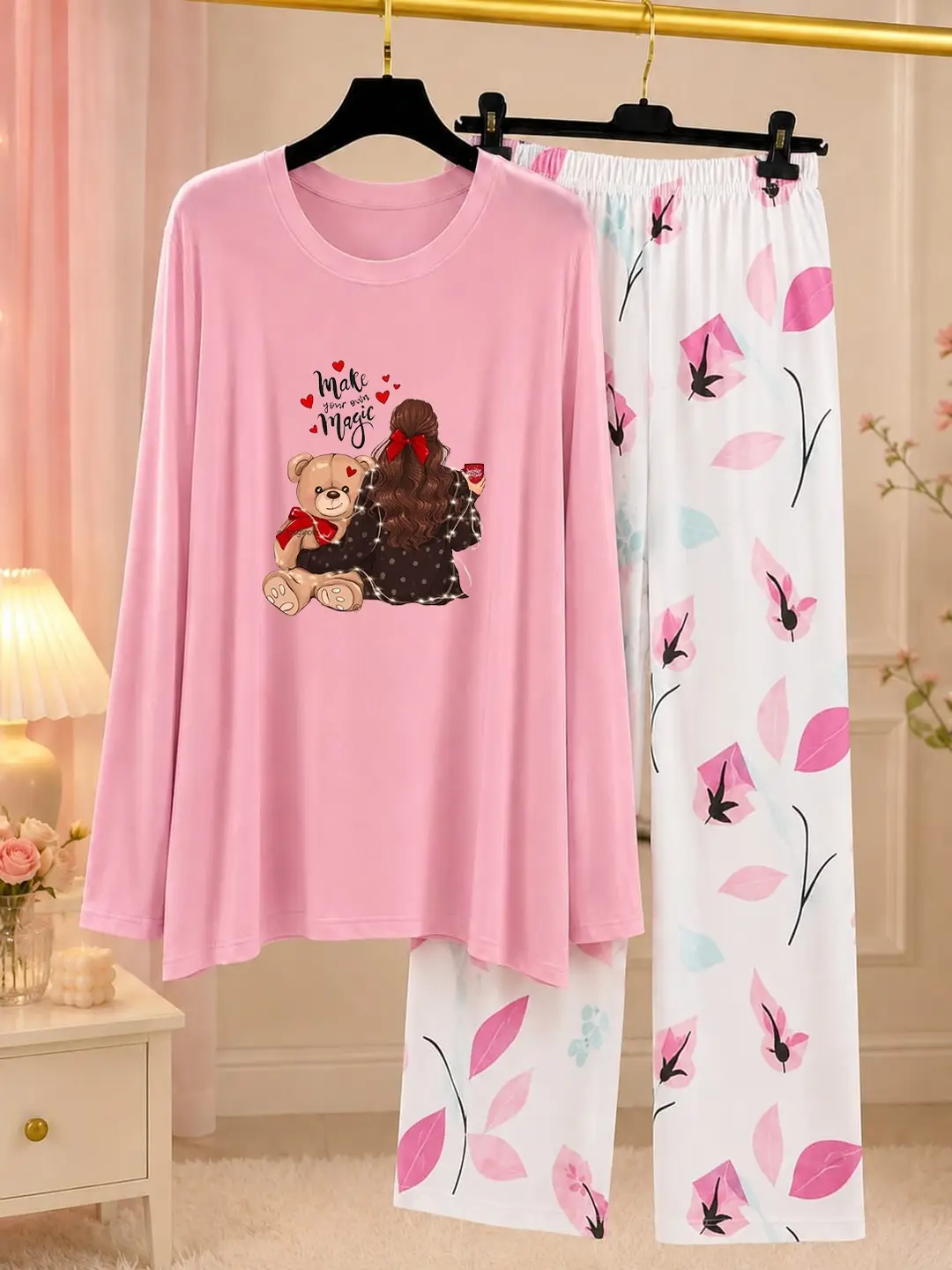 2 Pcs Women's Stitched Jersey Printed Night Suit