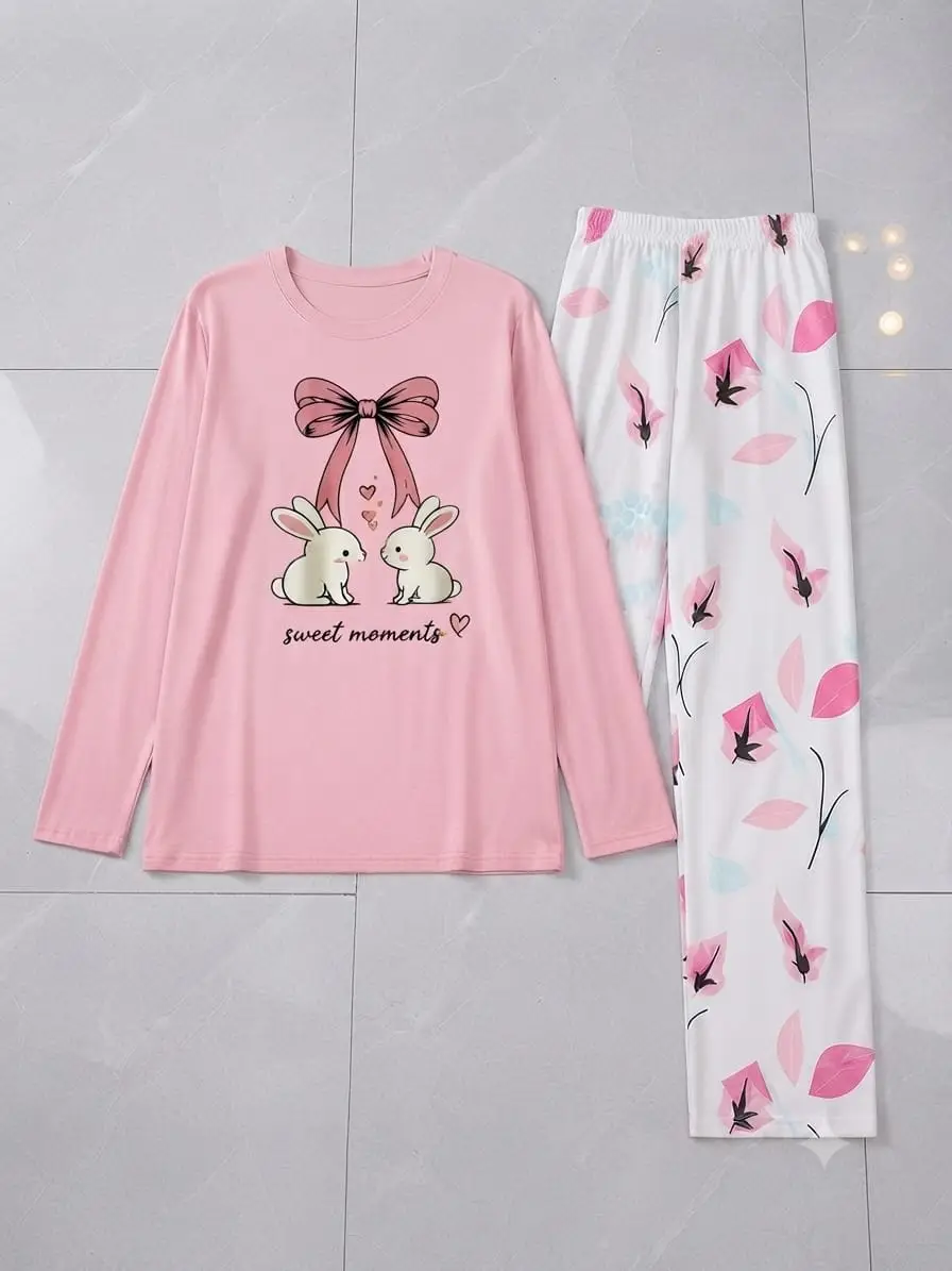 2 Pcs Women's Stitched Jersey Printed Night Suit