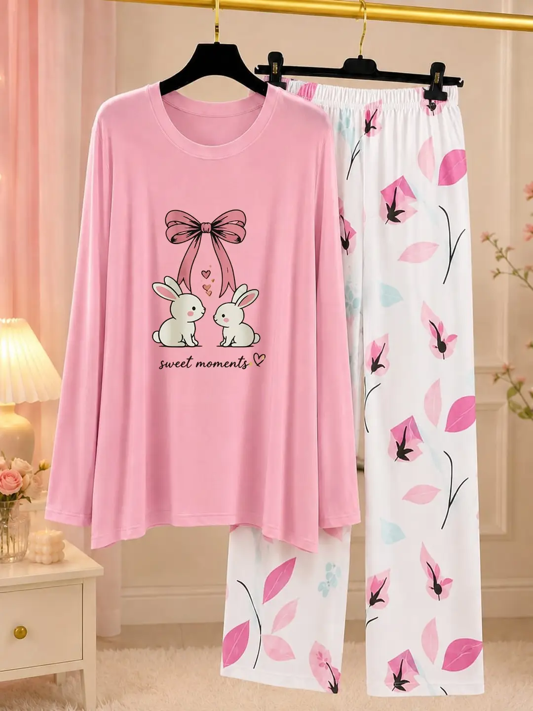 2 Pcs Women's Stitched Jersey Printed Night Suit