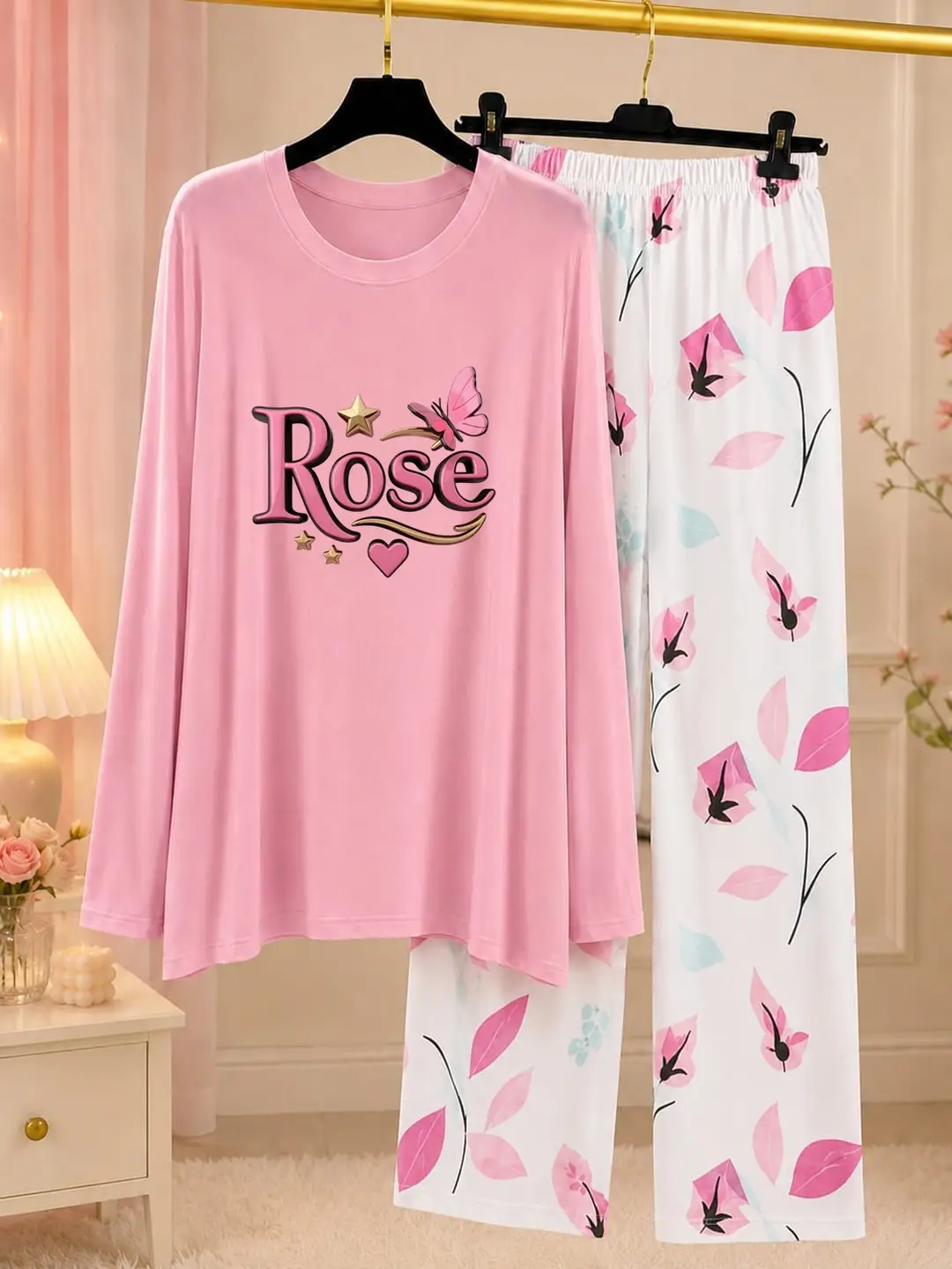 2 Pcs Women's Stitched Jersey Printed Night Suit