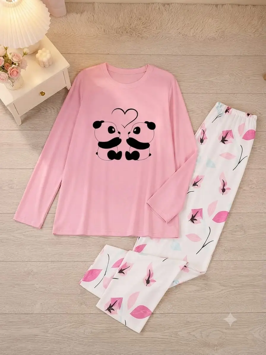 2 Pcs Women's Stitched Jersey Printed Night Suit