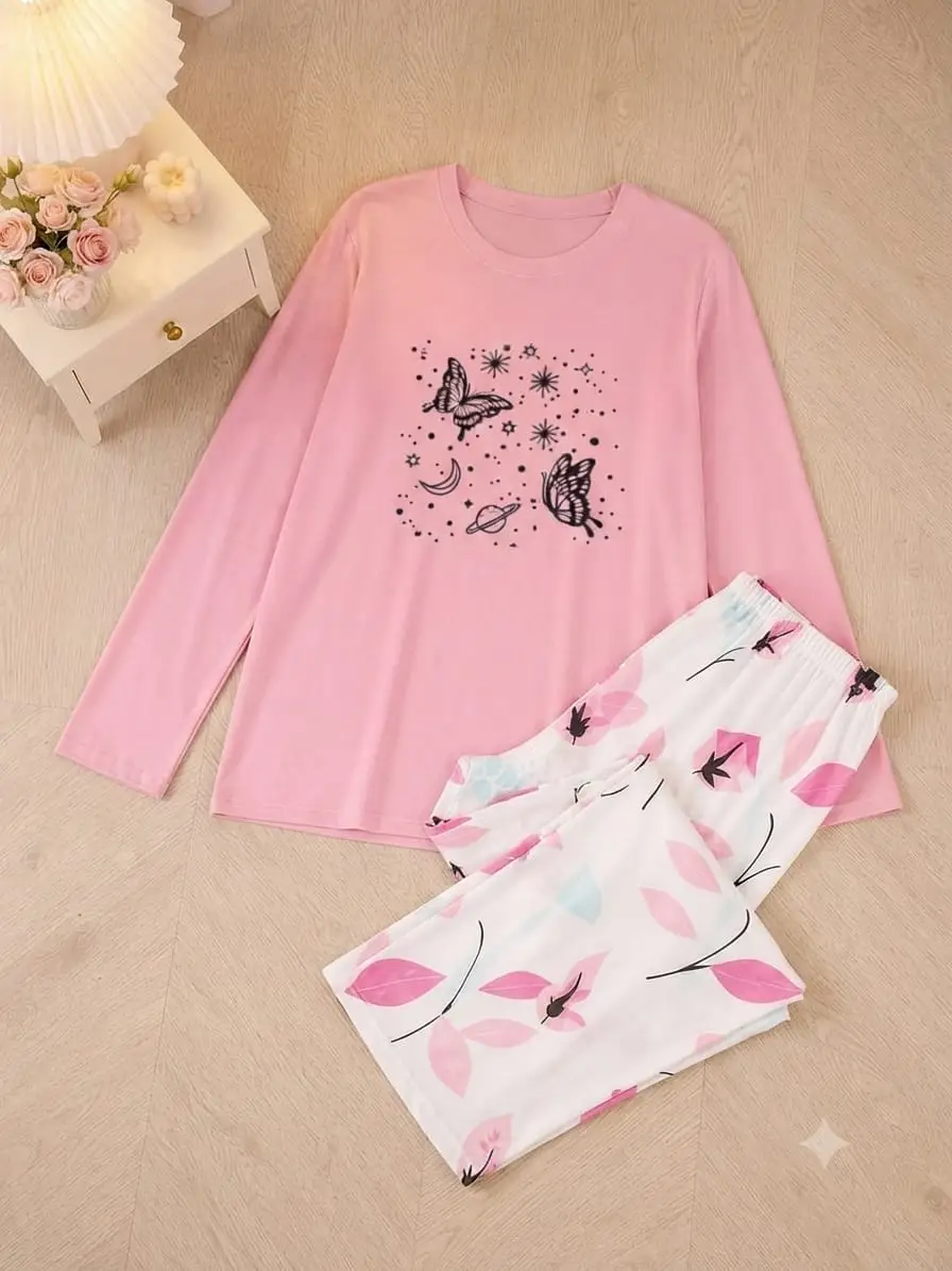2 Pcs Women's Stitched Jersey Printed Night Suit