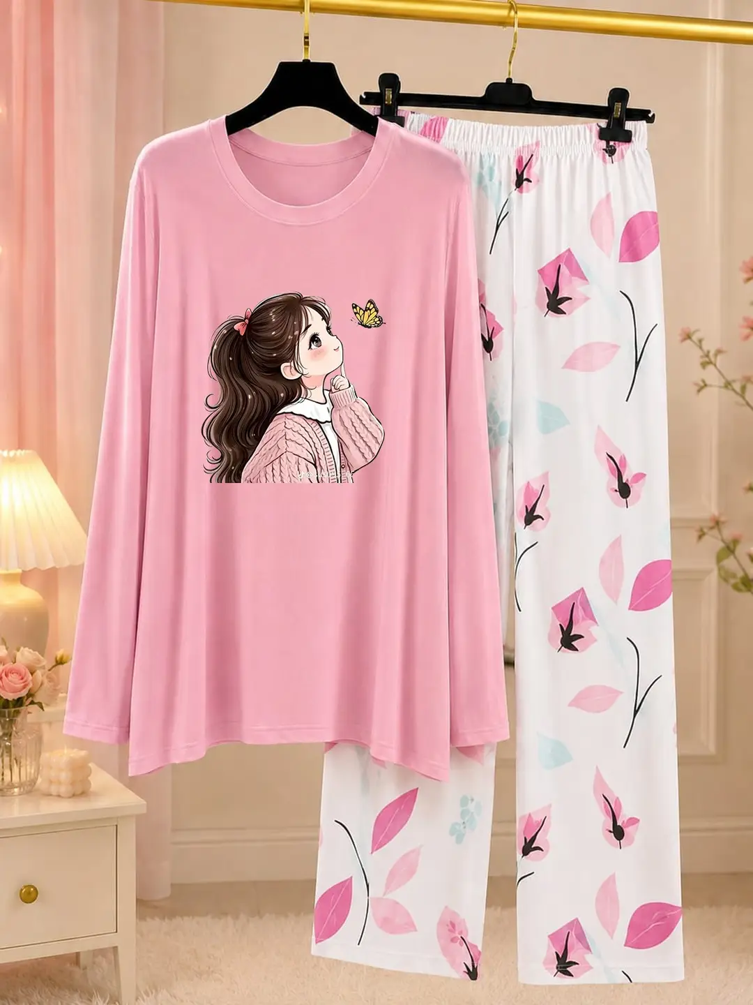 2 Pcs Women's Stitched Jersey Printed Night Suit