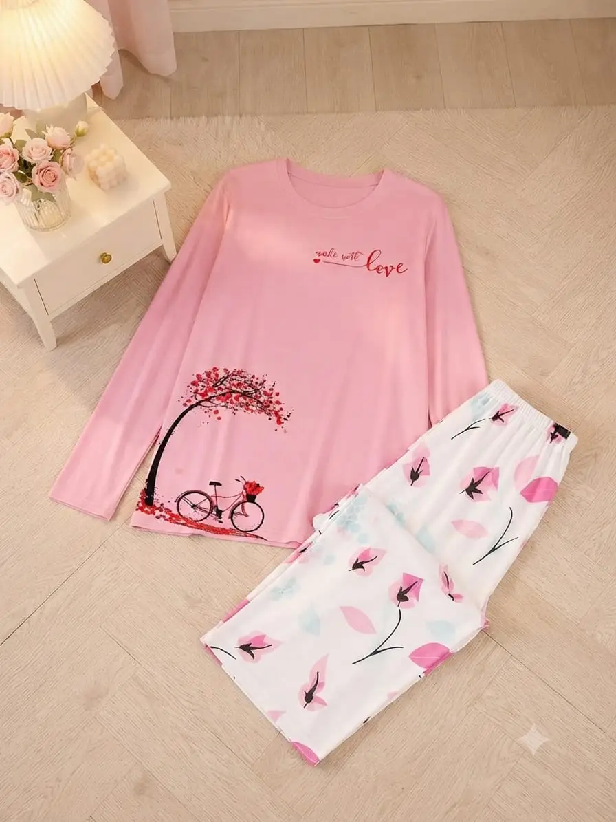 2 Pcs Women's Stitched Jersey Printed Night Suit