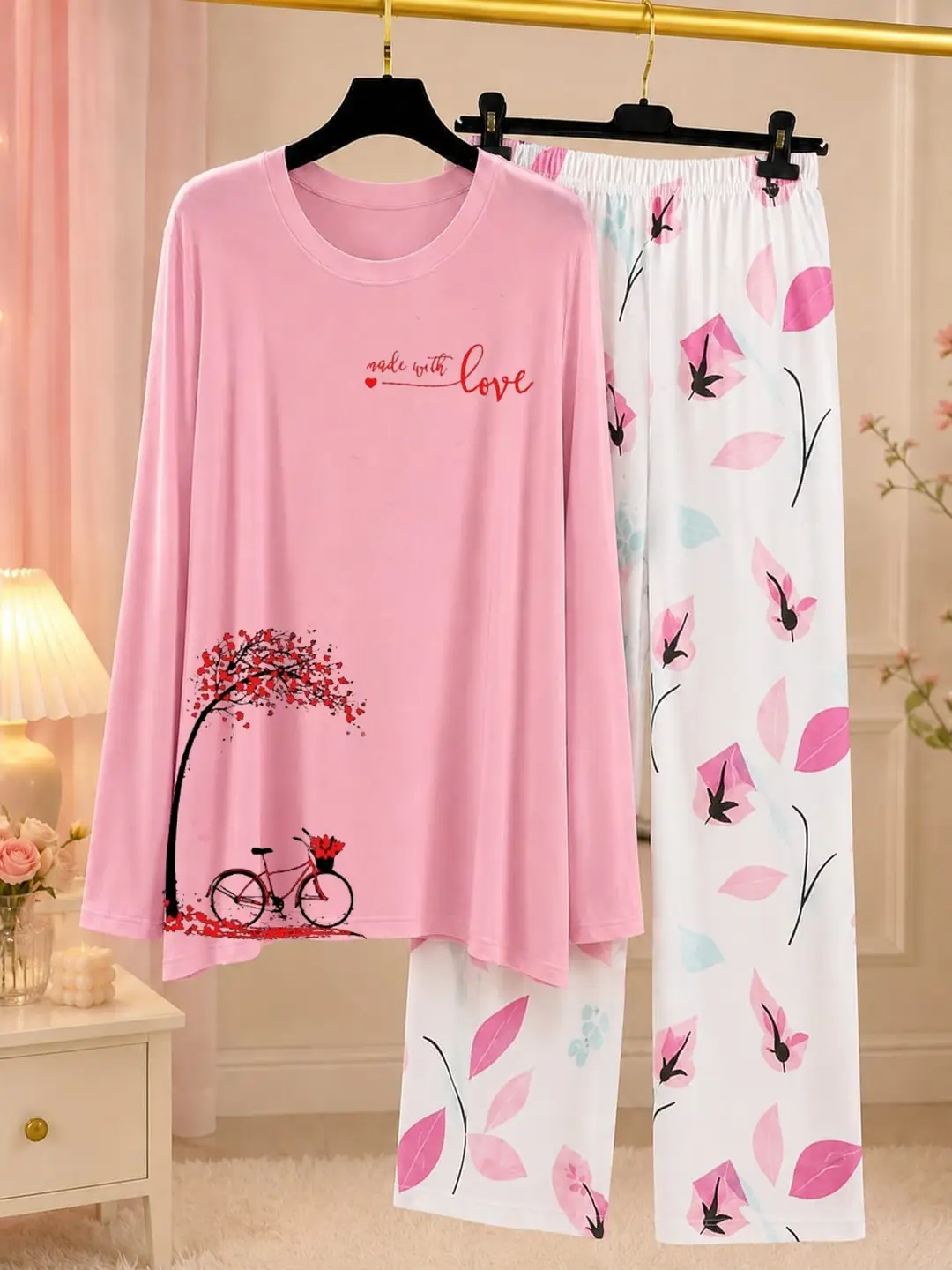 2 Pcs Women's Stitched Jersey Printed Night Suit