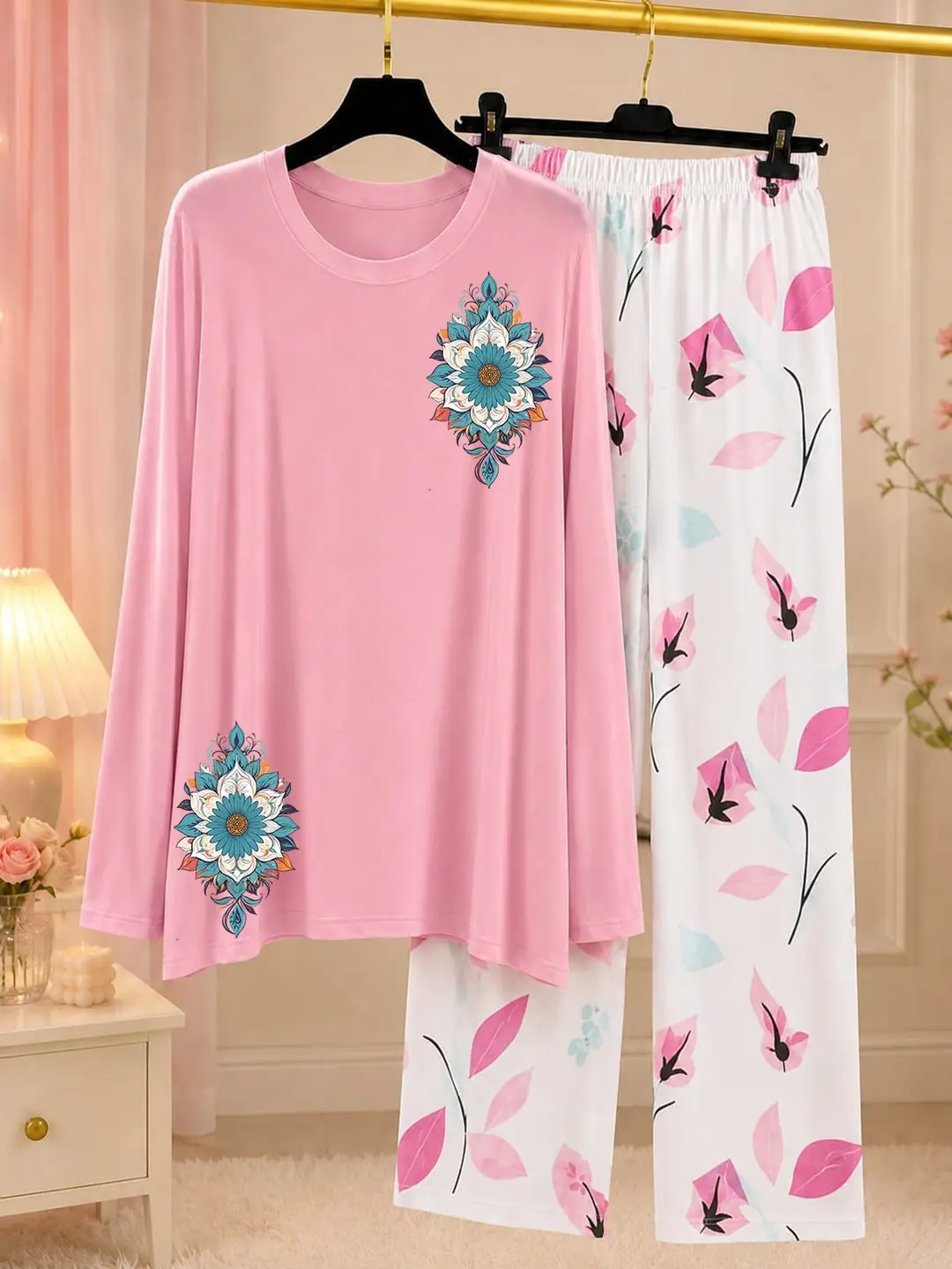 2 Pcs Women's Stitched Jersey Printed Night Suit