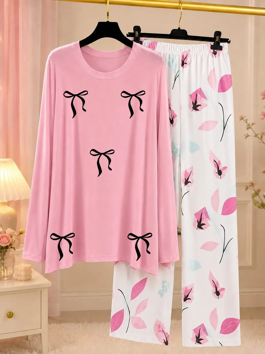 2 Pcs Women's Stitched Jersey Printed Night Suit