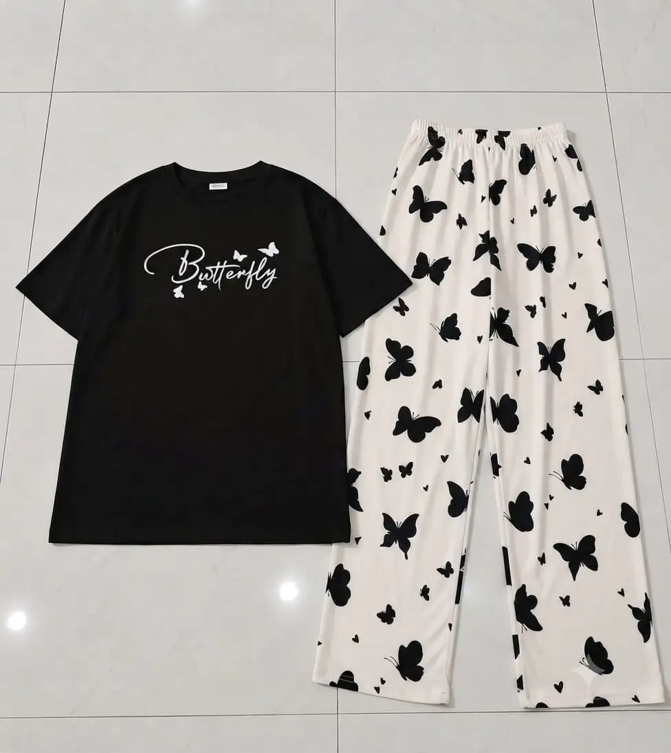 2 Pcs Women's Stitched Jersey Printed Night Suit