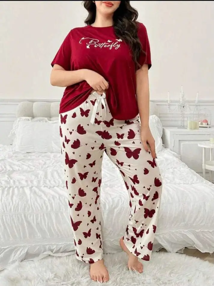 2 Pcs Women's Stitched Jersey Printed Night Suit