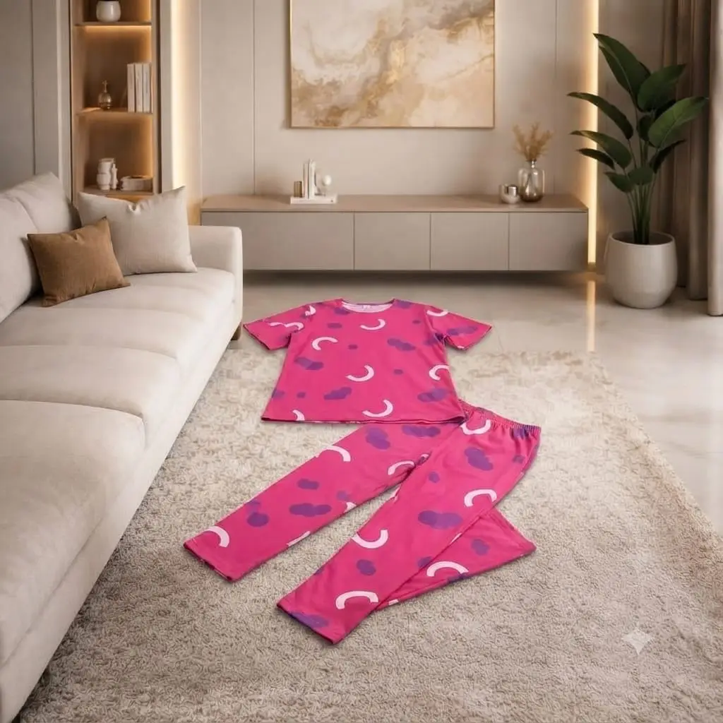2 Pcs Women's Stitched Jersey Printed Night Suit