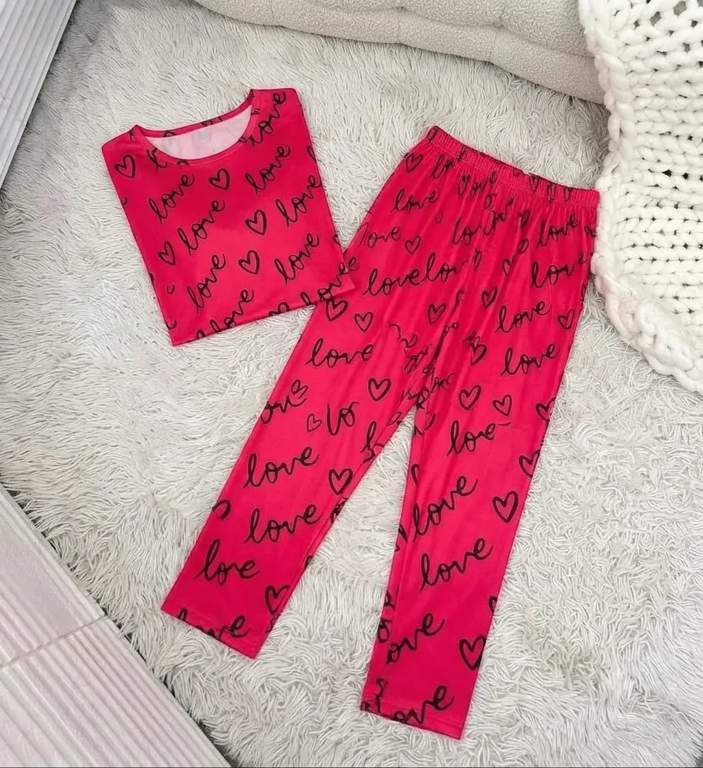 2 Pcs Women's Stitched Jersey Printed Night Suit