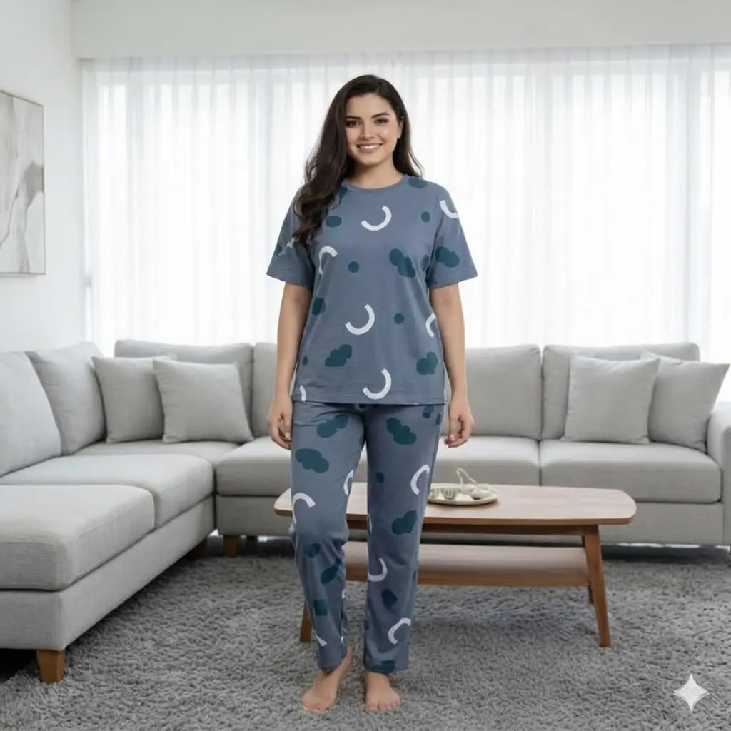 2 Pcs Women's Stitched Jersey Printed Night Suit