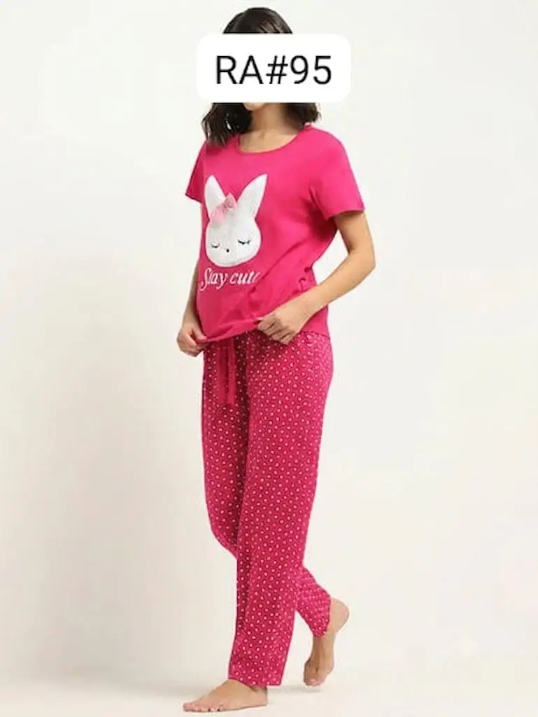 2 Pcs Women's Stitched Jersey Printed Night Suit