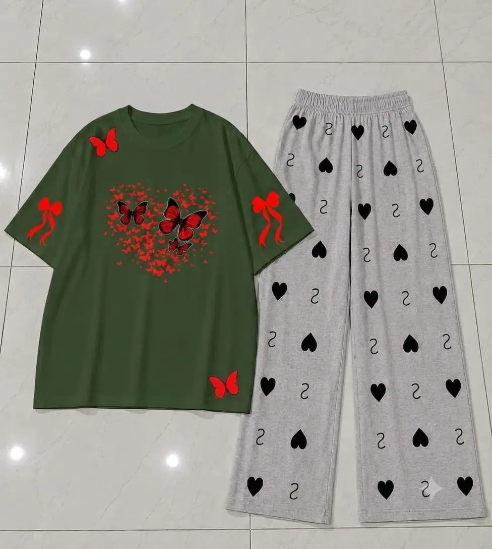 2 Pcs Women's Stitched Jersey Printed Night Suit