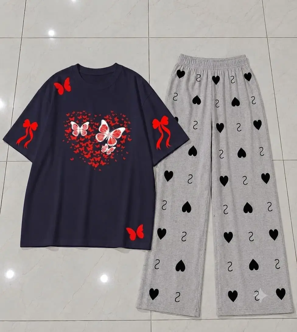 2 Pcs Women's Stitched Jersey Printed Night Suit