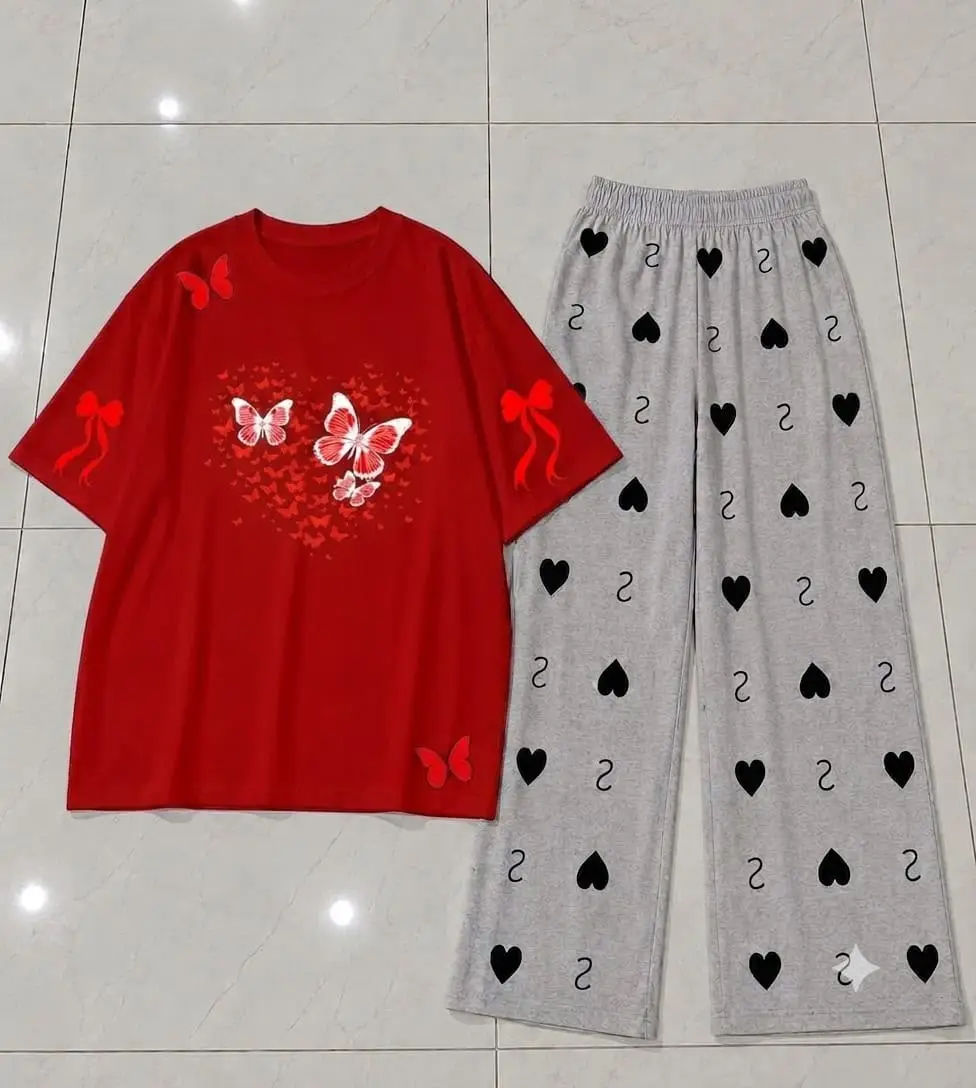 2 Pcs Women's Stitched Jersey Printed Night Suit